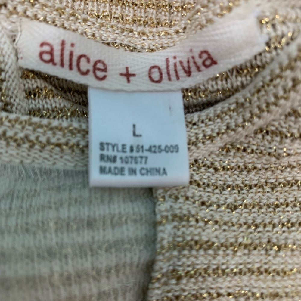 Alice + Olivia Cream with Gold/Metallic Stripes Mesh Sweater Size Large - Picture 3 of 5